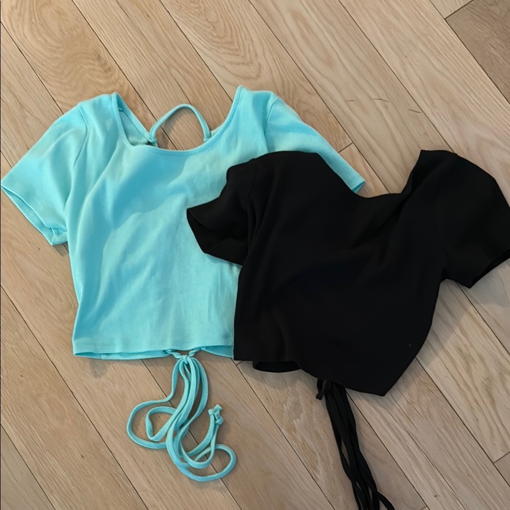 Wild Fable Blue and Black Crop Bodysuits with Tie Front